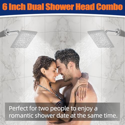 Thermostatic Shower System three Shower Heads with 16" Ceiling Mounted Rain Shower Head & 2 x 6" Wall Mounted Head 4 Function Full Body Shower System Can All Run Together, Chrome - color: Polished Chrome