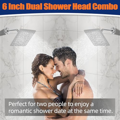 Thermostatic Shower System three Shower Heads with 16" Ceiling Mounted Rain Shower Head & 2 x 6" Wall Mounted Head 4 Function Full Body Shower System Can All Run Together, Chrome - color: Polished Chrome