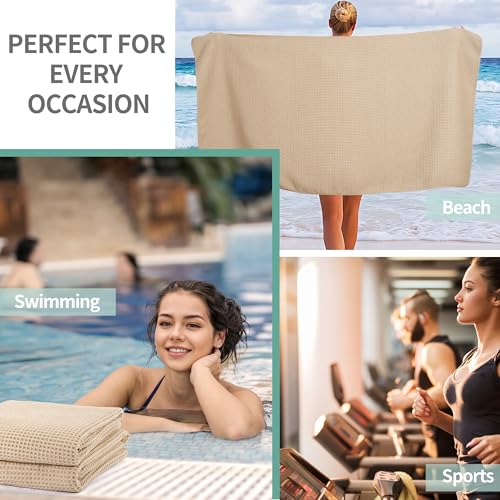Microfiber Waffle Bath Towels, 4 Pieces, Soft, Absorbent, Fast Drying, Lint Free 430 GSM (Beige+Gray+Blue+White) - color: Beige+gray+blue+white