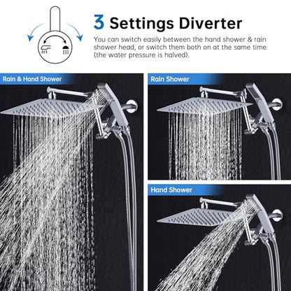 G-Promise All Metal 12 Inches Rainfall Shower Head with Handheld Combo | All Metal, Built to Last, Easy Install, Adjustable Height & Angle for All Heights, Extra Long Hose, Modern Upgrade - color: Chrome, size: 12 Inches