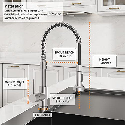 Kitchen Faucet with Pull Down Sprayer Brushed Nickel | 1 Handle Spring Sink Faucets,Lead-Free NSF Certified Stainless Steel, 1 or 3-Hole Deck Plate,Farmhouse, RV, Bar, Laundry Room - color: E - Nickel&Black
