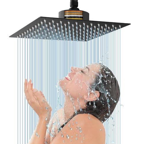 Voolan Rain Shower Head with Filtered - High Flow Bathroom Rainfall Filter Showerhead For Hard Water, Upgraded 304 Stainless Steel Construction (10"Square, Matte Black) - color: Matte Black, size: 10 Inch