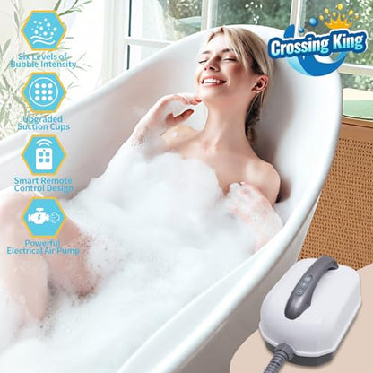 Crossing King Bubble Bath Mat, Bubble Bath Mat Tub Spa Massager, Gray | for Smooth Bathtub, Non-Slip, 6-Speed Bubbles, with Pillow, Machine and Remote, for Home Spa Experience, 45*17in