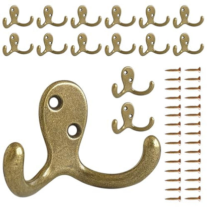 CBWLWJ 15 Pack Coat Hooks Wall Hooks for Hanging, Heavy Duty Double Prong Metal Hook Wall Mounted for Living Room, Bathroom, Kitchen, Bedroom for Coat, Bag, Scarf, Towel, Hat, Key, Cup (Bronze) - color: Bronze-15pack