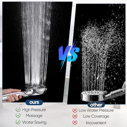 KINSE High Pressure Shower Head with Hose,9-Mode Handheld Shower Head, 5" Shower Head with 71" Extra Long Shower Hose & Adjustable Bracket,Built-In Power Wash to Clean Tub, Tile & Pets