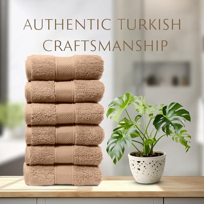 MAURA Biege Hand Towels for Bathroom. Luxury Turkish Cotton Bath Hand Towels Set of 6. Ultra-Soft, Thick & Plush - Brown - color: Classic Brown, size: Hand Towel (6-Pack)