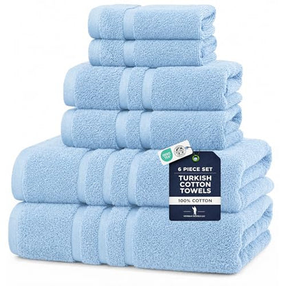 6 Pieces - Rhosus-Veteran Textile Turkish Cotton - Luxury Towel Set for Bathroom & Kitchen, 2 Bath Towels, 2 Hand Towels & 2 WashCloths *Valued $79.99* (SKYLITE Blue) - color: Skylite Blues