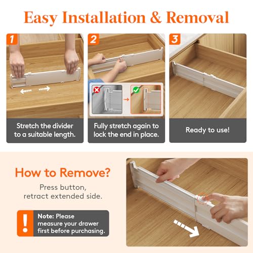 Lifewit 9 Pack 4" High Drawer Dividers, Adjustable Drawer Organizer Clothes | 13.8"-22.2" Expandable White Plastic Separators for Dresser, Kitchen, Cabinet, Nursery, Office, Socks & Underwear Storage - size: 4"H, 13.8-22.2"L