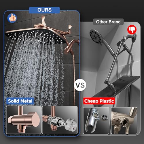 Veken Rose Gold 11.8" High Pressure Shower Head with Handheld, Easy Install | Handheld Shower Head with Multi Spray Modes,Rainfall Combo with 15" Metal Extension Arm,Detachable Dual Shower,Regaderas Para - color: Rose Gold, size: 11.8 Inch High Pressure