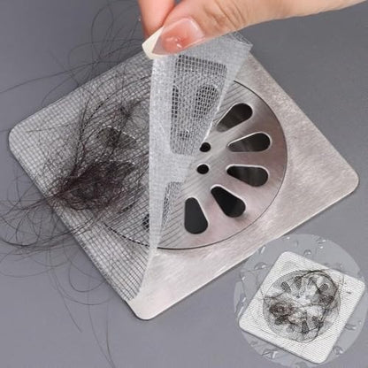 Disposable Hair Catcher for Shower Drain, 30 Packs | Square Mesh Stickers, Upgraded Adhesive Drain Cover, Catch Human & Pet Hair, Fits Bathroom, Kitchen Sink, Bathtub