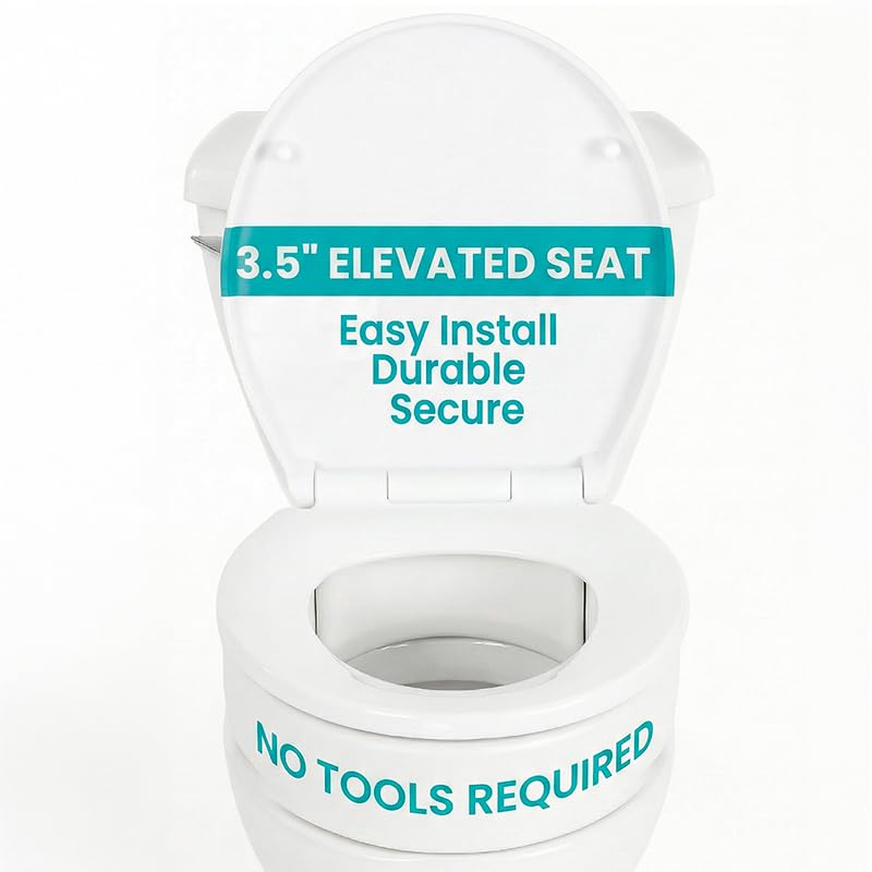 Vive Raised Toilet Seat (Standard, Adds 3.5 Inches) - Elevated Toilet Seat Riser & Extender for Seniors & Handicap - High Rise Toilet Extension for Elderly - Portable Commode Toilet Booster for Adults | Riser & Extender for Seniors & Handicap - High Rise
