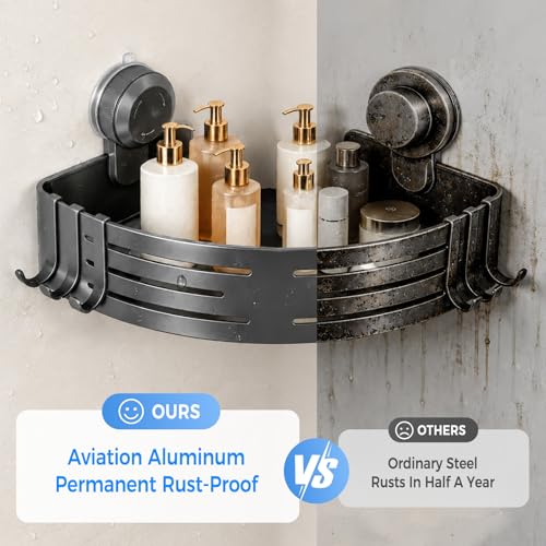 Lekesky Corner Shower Caddy Suction Cups, No Drilling Bathroom Shower Shelf | Aluminum, Rustproof, Suction Cup Can Remove and Reposition, Can hold up to 22 pounds, Also Can hold large shampoo bottles - color: Gunmetal Gray