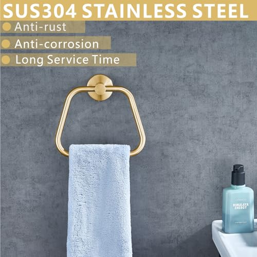 Bath Towel Ring, Bathroom Hardware Towel Holder, Gold Towel Ring for Bathroom, Modern Trapezoid Wall Mounted Towel Hanger, 304 Stainless Steel (Gold) - color: Gold
