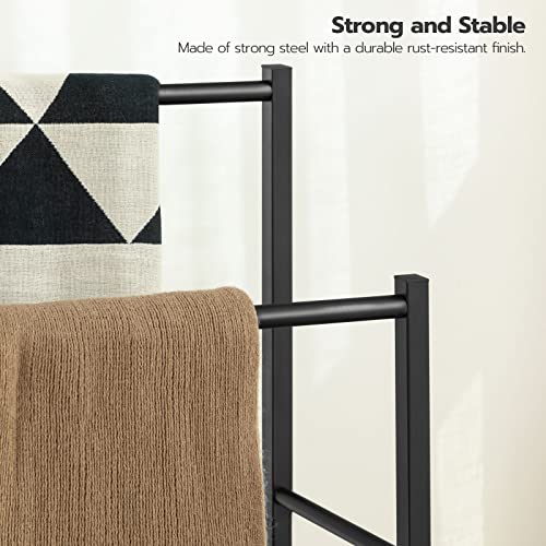 HOOBRO Freestanding Towel Rack, 2 Tier Blanket Ladder Holder for Bathroom, 16.5" L x 9.4" W x 31.5" H, Blanket Rack, Industrial Drying and Display Rack with Shelf, Metal, Greige and Black BG02LB01 - color: Greige + Black, size: 16.5"L x 9.4"W x 31.5"H