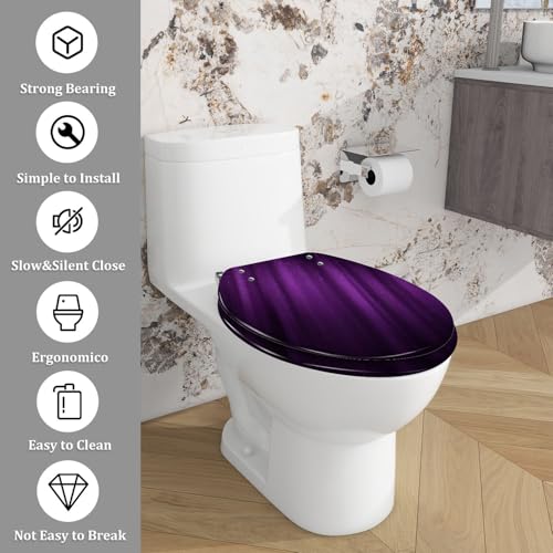 Elongated Toilet Seat Purple abstract Resin Toilet Seat Slow Quiet Close with Quick-Release Hinges Toilet Seat with Cover Easy to Clean Install - color: Color7, size: V-Elongated