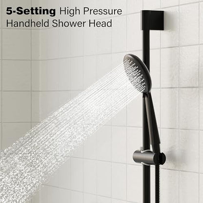 Gabrylly Shower System, Slide Bar Shower Faucet Set, 10", Matte Black | Rainfall Shower Head with 5-Setting Handheld Spray, Wall Mounted Shower Set Included 2-Way Shower Valve and Trim Kit - color: Matte Black, size: 10 Inch
