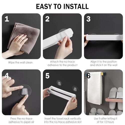 2-Pack Towel Bars, Wall-Mounted Bath Towel Racks, Self-Adhesive No-Drill Installation, Suitable for Bath Towels/Hand Towels, Modern Minimalist Design (Off-White)