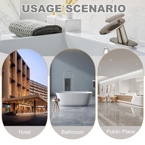 Brushed Nickel Waterfall Bathroom Sink Faucet and Pop Up Drain - color: Brushed Nickel, size: Short Body
