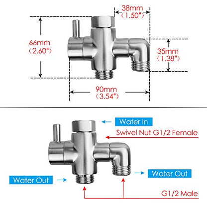 Shower Arm Diverter Valve Brass G1/2 3 Way Universal Bathroom Shower System Component Replacement for Handheld Shower Head and Fixed Spray Head, Brushed Nickel - color: Brushed Nickle