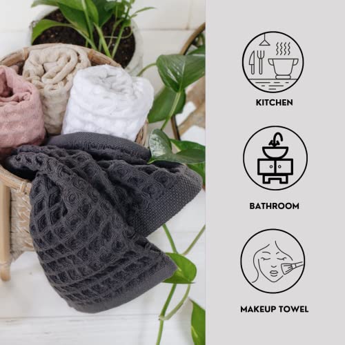 Waffle Washcloths Set, 100% Turkish Cotton (Charcoal) - color: Charcoal, size: Washcloths Set (4 Pieces)