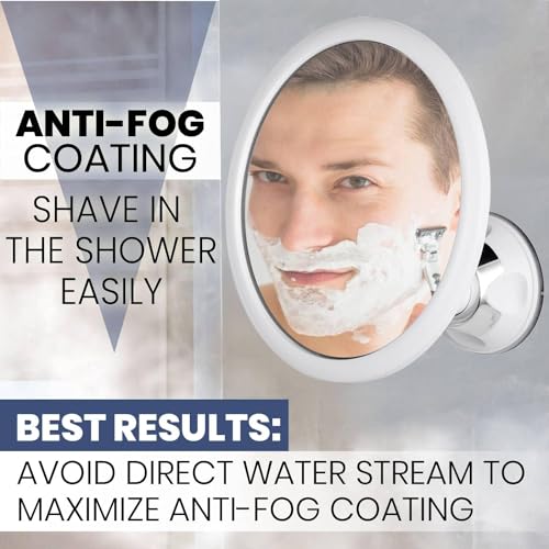 3X Magnifying Shower Mirror for Fogless Shaving, 6.7" Diameter | Shatterproof Round Anti Fog Shaving Mirror with Strong & Sticky Suction & 360° Swivel - Magnified for Close & Clear Shaving