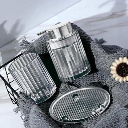 CERBIOR Bathroom Accessories Set, 4 PCS Glass Bathroom Set,Silver Grey | Includes Soap Dispenser, Toothbrush Holder, Toothbrush Cup, Soap Dish for Decorative Countertop and Housewarming Gift - style: Silver Grey