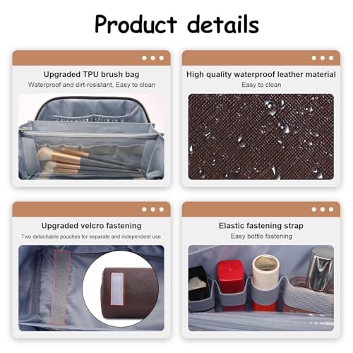 BOYATU Travel Makeup Bag Organizer Cosmetic Bag: 3 Pcs Set Make up Bags for Women with Handle - Waterproof Vegan Leather Toiletry Bags Travel Essentials Pouch with Compartments (A-03-Brown) - color: 02-D-Brown