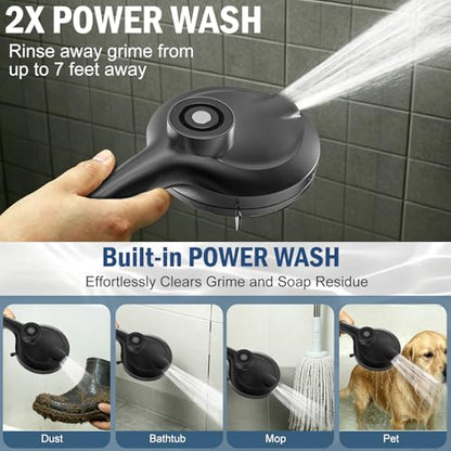 9 Settings High Pressure Magnetic Shower Head with Handheld | Power Wash for Tub&Tile, Magnetic Bracket, Pause Mode for Water Saving, Easy Clean Nozzles, Stainless 6ft Hose, Matte Black - color: Matte Black