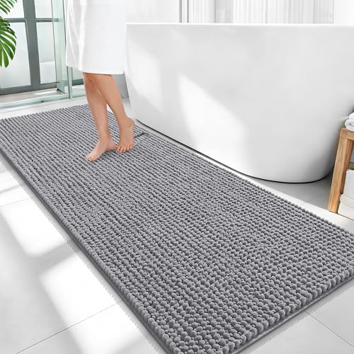 OLANLY Thick Chenille Bathroom Runner Rugs 59x24, Absorbent Bath Mat, Grey | Soft Bath Rugs, Rubber Backing, Machine Wash Dry, Bath Mats for Bathroom, Tub and Shower, Home Decor Accessories - color: Grey, size: 59" X 24"