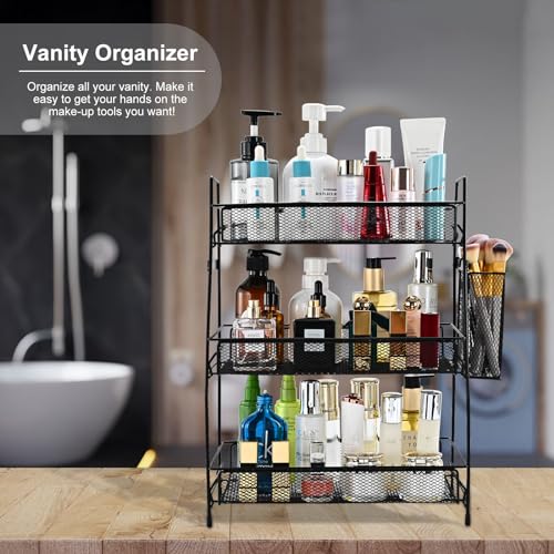 𝟯-𝗧𝗶𝗲𝗿 𝗕𝗹𝗮𝗰𝗸 𝗖𝗼𝘂𝗻𝘁𝗲𝗿𝘁𝗼𝗽 𝗢𝗿𝗴𝗮𝗻𝗶𝘇𝗲𝗿 𝘄𝗶𝘁𝗵 𝗕𝗮𝘀𝗸𝗲𝘁 - color: Black (3-Tier)