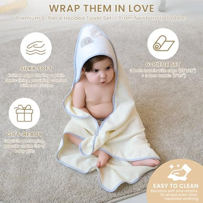 Softan Baby Hooded Towels and Washcloths Set 6 Pack, 28x28 Ultra Soft & Absorbent Baby Bath Towels for Newborn Infant Toddler, Unisex Boys Girls (Green Elephant) - color: Green Elephant