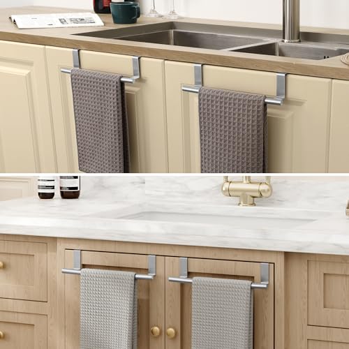 KES Over The Cabinet Door Towel Rack, Kitchen Towel Holder, 2 Pack | Anti-Wobble Stable Fit, Fit Doors Under 1" Thick, SUS304 Stainless Steel Bars for Dish Hand Towels, Brushed Finish - color: Brushed Finish