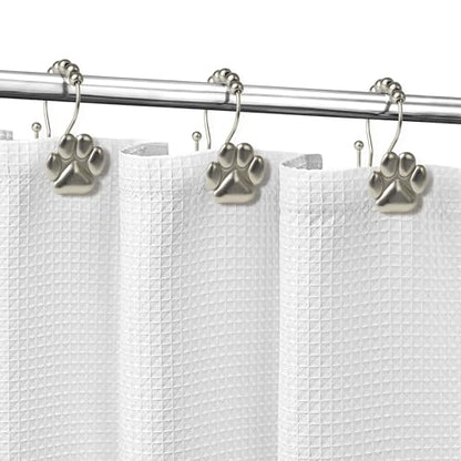 Sunlit Fashion Design Cute Paw Print Polished Double Shower Curtain Hooks for Dog Cat and Bear, Rust Proof Oil Rubbed Metal Shower Curtain Rings-12 Pack - color: Silver With Double Hooks