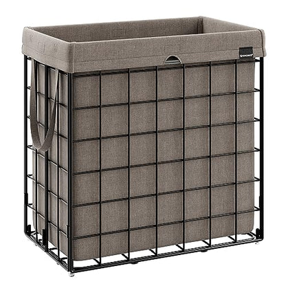 SONGMICS Laundry Hamper, 29 Gal. (110L) Laundry Basket, Collapsible Clothes Hamper, Removable and Washable Liner, Metal Wire Frame, for Bedroom Bathroom, Black and Camel Brown ULCB111N01 - color: Black + Camel Brown, size: 110 L