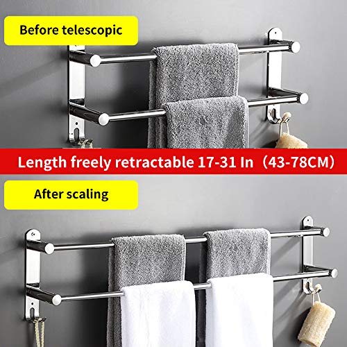 Towel Bars Retractable 20-30 Inche Stainless Steel 304 Bath Towel Rack Strong 3M Adhesive Bathroom Wall-mounting Free mounting Hole-Installing washroom Kitchen Space Saving 2 Bars