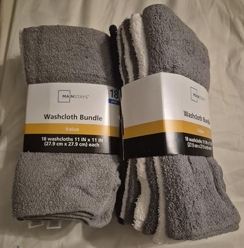 MA'INSTAYS 18 Pack Assorted Cotton Terry Thin Washcloths Rags (2 Packs Multi Gray)