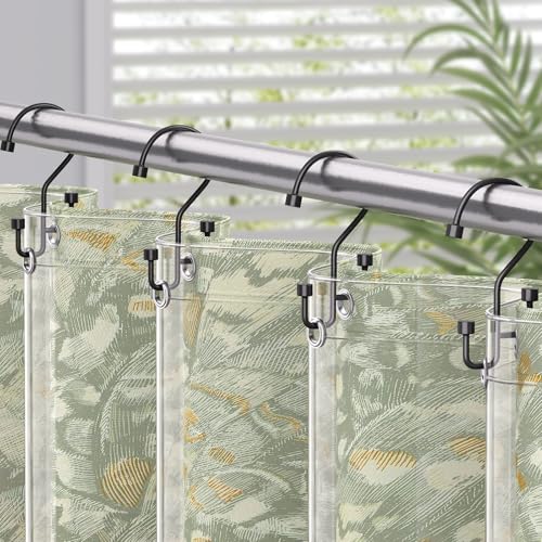 Bathway 12-Pack Double Shower Curtain Hooks, Rust-Resistant Metal Shower Curtain Rings with High-Low Design to Separate Liner & Curtain, Smooth Glide, Black - color: Black