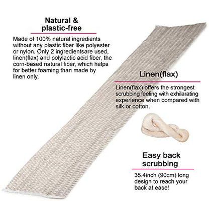 Exfoliating Washcloth [Made in Japan] Shower Back Scrubber, Plant-Based Body Exfoliating Towel (Linen) - color: Linen