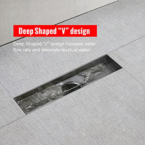 SaniteModar Linear Shower Drain 12 inch Brushed with Brick Pattern Grate | AISI 304 Stainless Steel Brushed Linear Dain Rectangle Shower Floor Drain with Hair Strainer and Leveling Feet - size: 12 Inch