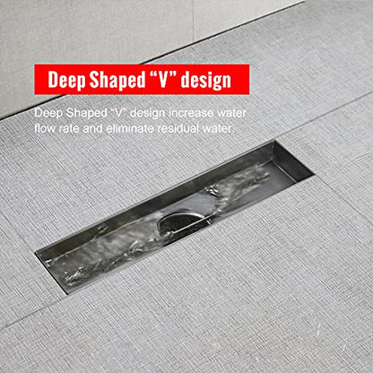 SaniteModar Linear Shower Drain 12 inch Brushed with Brick Pattern Grate | AISI 304 Stainless Steel Brushed Linear Dain Rectangle Shower Floor Drain with Hair Strainer and Leveling Feet - size: 12 Inch