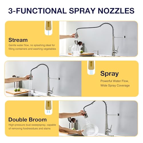 Kitchen Faucets with Pull Down Sprayer, High Arc Single Handle Classic Stainless Steel Sink Faucet 1 or 3 Hole, Suitable for Farmhouse Camper Laundry Rv Bar, Brushed Nickel - color: Brushed Nickel, style: Modern
