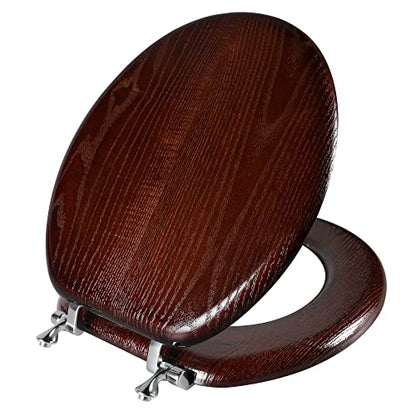 Angel Shield Durable Wood Veneer Natural Toilet Seat Metal Hinged Easy Clean Anti-scratch American Standard(Round,Dark Walnut) - color: Dark Walnut, size: Round-16.5”