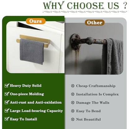 Alise Hand Towel Holder Self Adhesive Towel Bar for Bathroom,Gold | Towel Hanger for Bathroom,SUS304 Stainless Steel Towel Rack for Kitchen Under Sink Cabinet Wash Basin Side,No Drilling - color: Brushed Gold