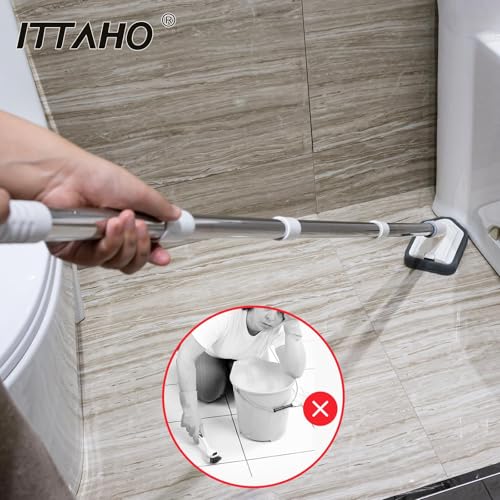 Shower Tile Tub Scrubber Brush with 4 Cleaning Heads,Floor Scrub Brush with 56''Long Handle, Shower Cleaner Brush & Grout Cleaner Brush Set for Shower,Tile, Tub, Bathroom,Kitchen,Walls,Sink