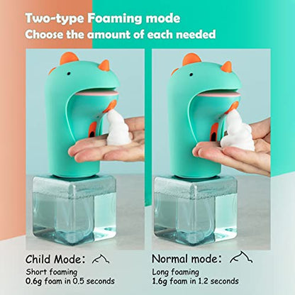 Seawah Automatic Soap Dispenser for Kids,IPX6 Waterproof Cute Dinosaur Foam Smart Hand Foaming Touchless Soap Dispenser for Bathroom Countertop, 8.7oz/250ML - color: Green