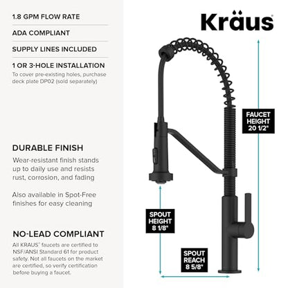 KRAUS Oletto Commercial Style 2-Function Single Handle Pull Down Kitchen Faucet in Matte Black, KPF-2643MB - color: Matte Black, style: Commercial Style Faucet