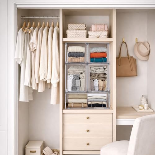 Sorbus Stackable Clear Storage Drawers, 6 Pack (2 Large + 2 Medium + 2 Small) Pull-Out Organizer Bins – Plastic Drawer Organizers for Bathroom, Vanity, Makeup, Under Sink & Countertop Organization - size: 2 Large + 2 Medium + 2 Small