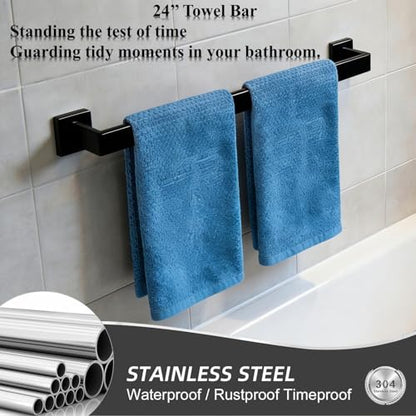 24 Inch Bathroom Towel Bar SUS304 Stainless Steel Matte Black Towel Holder Wall Mounted Heavy Duty Towel Rack Bathroom Towel Rod Modern Square Base Design(1, Matte Black, 24 Inch) - color: Matte Black, size: 24 Inch