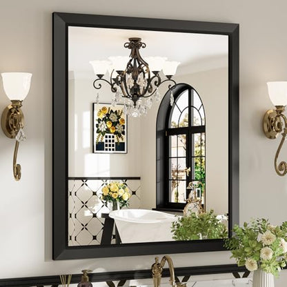 30x36 Inch Black Bathroom Mirror for Wall, Beveled Framed Rectangle Bathroom Vanity Mirrors for Over Sink, Bedroom, Living Room, Entryway, Anti-Rust, HD Tempered Glass, Horizontally/Vertically - size: 30"L x 36"W