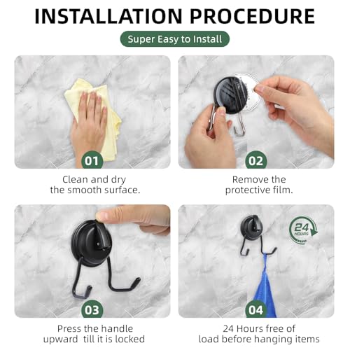 Stainless Still Suction Cup Hooks for Shower, Bathroom, Kitchen, Glass Door, Mirror, Tile – Loofah, Towel, Coat, Bath Robe Hook Holder,(2-PCS), Matte Black - color: Matte Black